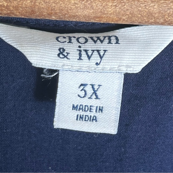 Crown & Ivy Navy Blue Eyelet Puff Sleeve Cotton Babydoll Midi Dress Size 3X - Picture 7 of 10